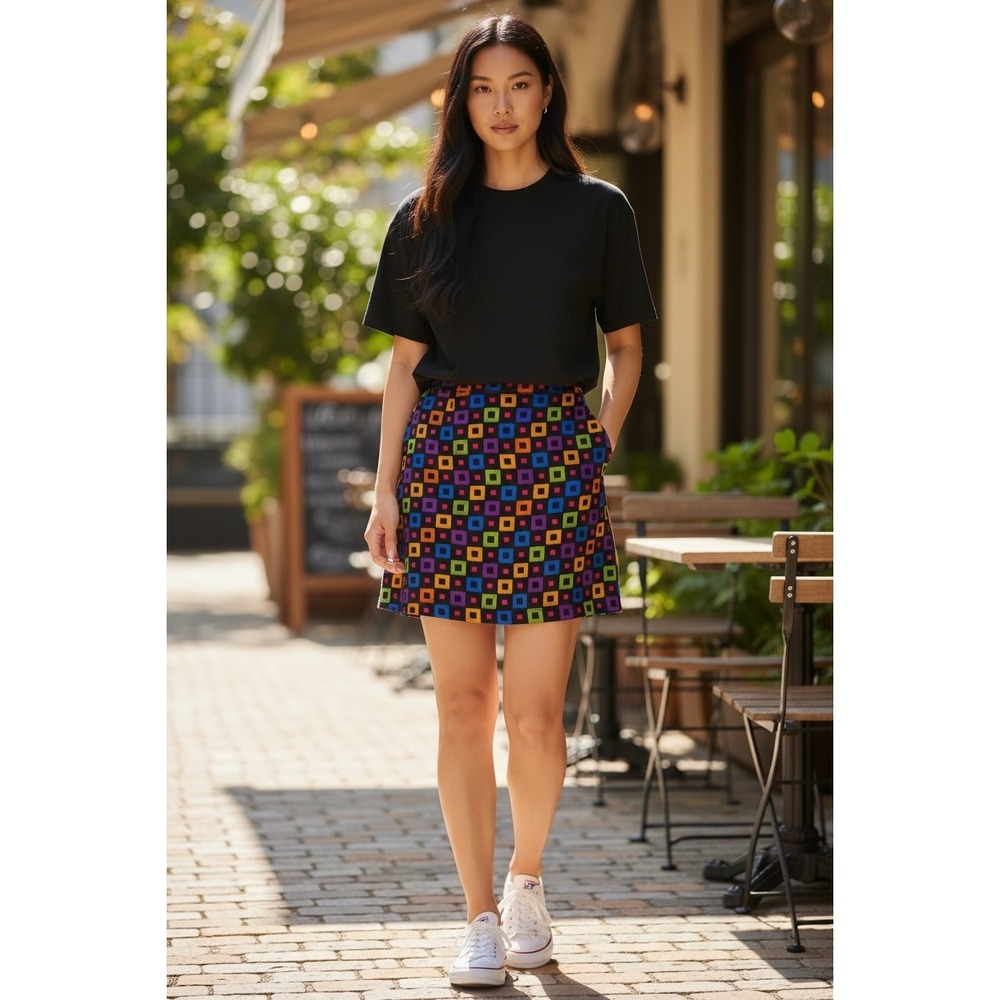 Christine David Geometric Square Print Midi Skirt Women's‎ Medium Multi Color